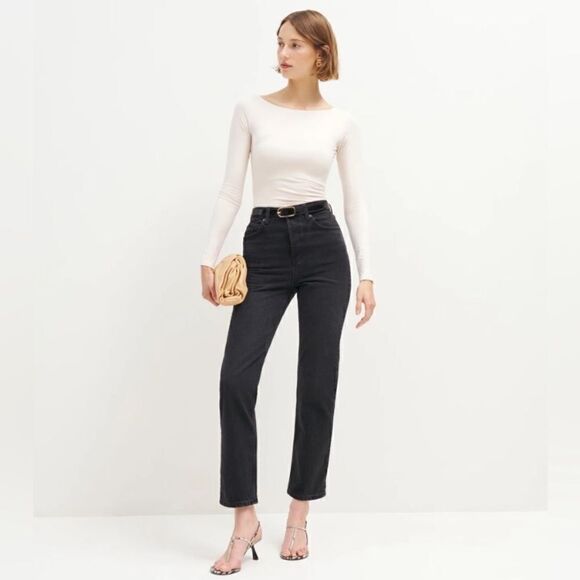 Reformation Cynthia Black Jeans High Rise Straight Leg Size 27 - Picture 6 of 11